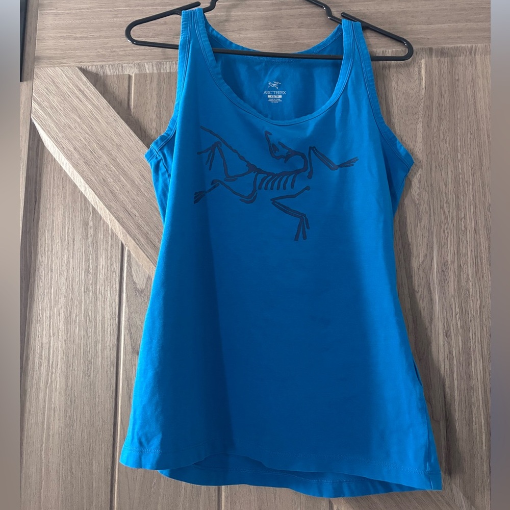 Arc'teryx Bright Blue Racerback Tank with Black Skeletal Logo